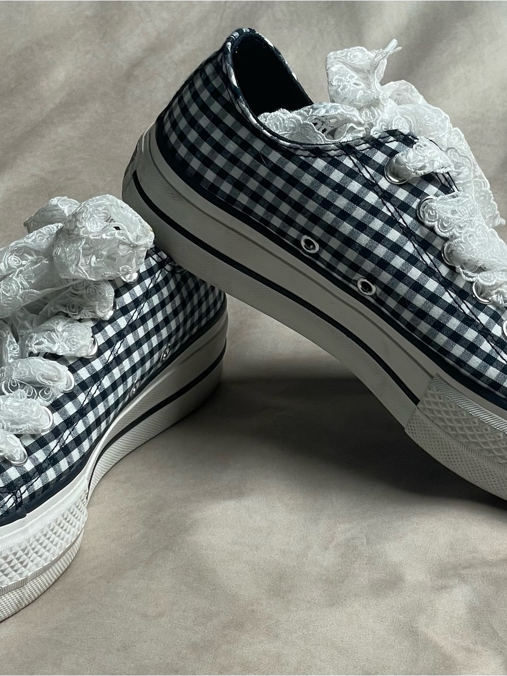 Converse Gingham Platform Sneakers in Black and White